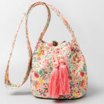Buddha Stones Colorful Geometry Flowers Print Canvas Bucket Crossbody Bag Shoulder Bag Crossbody Bag BS Colorful Flowers 23*16*23cm