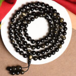 Buddha Stones 108 Mala Beads Natural Gold Sheen Obsidian Wealth Bracelet Mala Bracelet BS 7