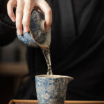 Buddha Stones Vintage Blue And White Porcelain Peach Blossom Lotus Peony Ceramic Gaiwan Sancai Teacup Kung Fu Tea Cup And Saucer With Lid Cup BS 8