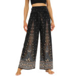 Buddha Stones Boho Peacock Feathers Lace-up Wide Leg Pants Women's Yoga Pants Women's Wide Leg Pants BS Sienna F(Fit for US2-12; UK/AU6-16; EU34-44)