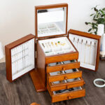 Buddha Stones Vintage Large Capacity Wooden Jewelry Box Jewelry Storage Box With Mirror Jewelry Box BS 23