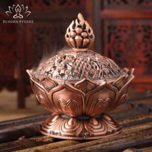 Buddha Stones Tibetan Lotus Shaped Purify Incense Burner Incense Burner BS Red Bronze