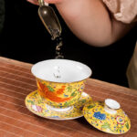 Buddha Stones Dragon Phoenix Flower Design Ceramic Gaiwan Sancai Teacup Kung Fu Tea Cup And Saucer With Lid Cup BS 5