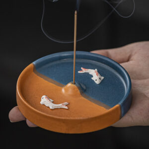 Buddha Stones Koi Fish Pattern Spiritual Healing Ceramic Incense Stick Burner Decoration Incense Burner BS Blue Orange Koi Fish