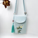 Buddha Stones Small Embroidered Flowers Crossbody Bag Shoulder Bag Double Layer Cellphone Bag Crossbody Bag BS Light Green White Plum 13.5*19.5*2.5cm