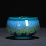 Buddha Stones Chinese Jianzhan Glaze Kiln Change Ceramic Teacup Tenmoku Kung Fu Tea Cup Jian Zhan Tea Cup BS Green 8.5cm*5.2cm*160ml
