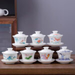 Buddha Stones White Porcelain Mountain Landscape Countryside Ceramic Gaiwan Teacup Kung Fu Tea Cup And Saucer With Lid Cup BS 3