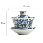 Buddha Stones Blue And White Porcelain Lotus Koi Fish Lion Dance Watermelon Ceramic Gaiwan Sancai Teacup Kung Fu Tea Cup And Saucer With Lid 300ml Cup BS Watermelon 12.4cm*11cm*300ml
