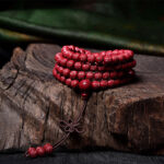 Buddha Stones 108 Mala Beads Cinnabar Om Mani Padme Hum Pattern Engraved Blessing Bracelet Mala Bracelet BS 13