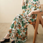 Buddha Stones Red Blue Green Flowers Midi Dress Cotton Half Sleeve Dress With Pockets Midi Dress BS 20