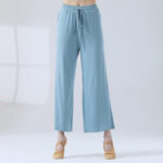 Buddha Stones Loose Modal Drawstring Wide Leg Pants For Yoga Dance Wide Leg Pants BS Blue 3XL(Waist 70cm/Hips 116.5cm/Length 104cm)