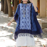 Buddha Stones Blue Stripe Geometry Indigo Dyeing Shawl Tassels Travel Pullover 90*95cm 7