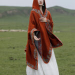 Buddha Stones Tibetan Shawl Border Small Floral Flower Hooded Cloak Winter Cozy Travel Scarf Wrap Tibetan Shawl BS 10