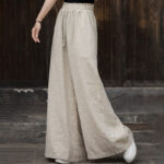 Buddha Stones Handmade Tie Dye Ramie Linen Frog-Button Midi Dress Wide Leg Pants With Pockets Midi Dress&Wide Leg Pants BS 35