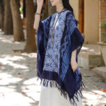 Buddha Stones Blue Stripe Geometry Indigo Dyeing Shawl Tassels Travel Pullover 90*95cm 4