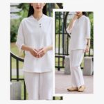 Buddha Stones 2Pcs Shirt Top Pants Meditation Zen Tai Chi Cotton Linen Clothing Women's Set Women's Meditation Cloth BS 4