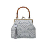 Buddha Stones Silver Lines Bamboo Handle Metal Chain Crossbody Bag Handbags Crossbody Bag&Handbags BS 7