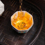 Buddha Stones 999 Sterling Silver Gilding Chrysanthemum Flowers Ceramic Teacup Kung Fu Tea Cup Cup BS 11