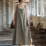 Buddha Stones Summer Spaghetti Strap Handmade Tie Dye Linen Midi Cami Dress Midi Dress BS 18
