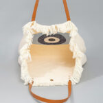 Buddha Stones Large Capacity Evil Eye Leaf Hamsa Tassel Canvas Tote Shoulder Bag Shoulder Bag BS 1