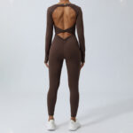 Buddha Stones Women Long Sleeve Backless Jumpsuit Sports Fitness Yoga Bodysuit Bodysuit BS 20