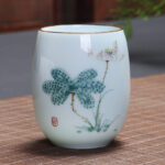 Buddha Stones Koi Fish Lotus Landscape Dandelion Peony Flower Ceramic Teacup Kung Fu Tea Cup Cup BS Lotus Rising 7.8cm*8.1cm*180ml