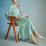 Buddha Stones Small Flower Leaf Jacquard Chinese Cheongsam Qipao Midi Dress With Pockets Cheongsam Dresses BS 3
