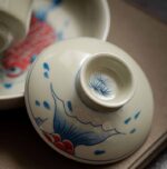 Buddha Stones Koi Fish Arowana Ceramic Gaiwan Sancai Teacup Kung Fu Tea Cup With Lid 130ml Cup BS 6