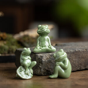 Buddha Stones Mini Small Meditation Lotus Resting Frog Ceramic Wealth Luck Home Tea Pet Figurine Decoration Decorations BS main