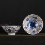 Buddha Stones Flowers Fu Character Mountains Lotus Cherry Blossoms Ceramic Teacup Kung Fu Tea Cup Cup BS Blue Flowers Brown Leaves 8.5cm*4cm*90ml