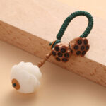 Buddha Stones Lotus Natural White Bodhi Seed Peach Wood Luck Keychain Decoration Decoration BS 1