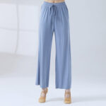 Buddha Stones Loose Modal Drawstring Wide Leg Pants For Yoga Dance Wide Leg Pants BS Navy Blue 3XL(Waist 70cm/Hips 116.5cm/Length 104cm)