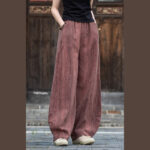 Buddha Stones Ramie Cotton Linen Pants Tie-dye Design Trousers Loose Zen Yoga Women's Pants with Pockets Pants BS 20