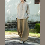 Buddha Stones Solid Color Loose Button Blouse Long Sleeve Shirt Top Long Sleeve Shirt BS 19