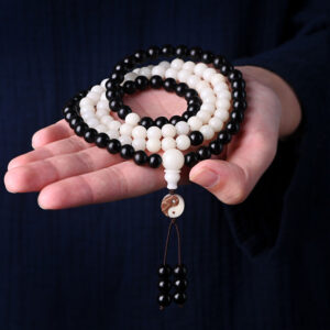 Buddha Stones Ebony YinYang Protection Necklace Mala Mala Bracelet BS main
