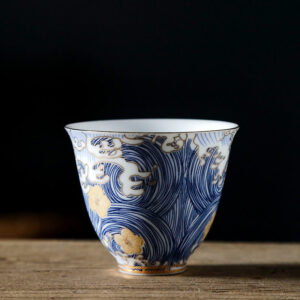 Buddha Stones Vintage Ocean Sea Waves Ceramic Teacup Tea Cups Cup BS Blue 6cm*5.5cm*60ml