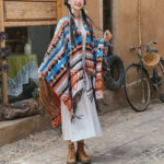 Buddha Stones Tibetan Shawl Striped Geometric Pattern Winter Cozy Travel Tassel Scarf Wrap Tibetan Shawl BS 2