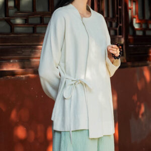 Buddha Stones Long Sleeve Jacket Shirt Top Wide Leg Pants Zen Tai Chi Yoga Meditation Clothing 2-Piece Outfit BS White(Top Only) XL