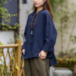 Buddha Stones Frog-Button Design Shirt Tai Chi Meditation Top Clothing Ramie Linen Jacket Jacket Shirt BS 10
