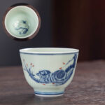 Buddha Stones Blue Landscape Mountains Lotus Cute Cat Pavilions Magnolia Reed Egrets Ceramic Teacup Small Kung Fu Tea Cup Cup BS Cute Cat Climbing The Tree 6cm*4.5cm*50ml