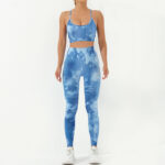 Buddha Stones 2Pcs Camo Print Backless Criss-Cross Strap Top Bra Shorts Leggings Pants Fitness Yoga Outfit Set 2-Piece Outfit BS Blue 2Pcs(Top&Pants) L