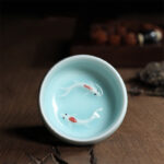 Buddha Stones Colorful Koi Fish Ceramic Teacup Kung Fu Tea Cup Bowl Cup BS Light Green Koi Fish 6.8cm*3.4cm*55ml