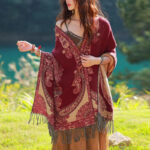 Buddha Stones Tibetan Vine Leaves Pattern Design Shawl Cozy Travel Scarf Wrap Tibetan Shawl BS 12