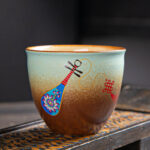 Buddha Stones Colorful Deer Pipa Snow Plum Blossoms Mountains Rivers Bird Ceramic Teacup Kung Fu Tea Cup Bowl Cup BS 7.5cm*6.5cm*150ml Pipa