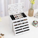 Buddha Stones Vintage Plum Blossom Carved Wooden Jewelry Box Six-Layer Jewelry Storage Box Jewelry Box BS White 30.6*20.6*24.7cm