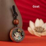Buddha Stones Year Of The Dragon Hand Painted Chinese Zodiac Rosewood Carved Calm Key Chain Key Chain BS Goat