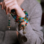 Buddha Stones Tibetan 108 Mala Beads Multicolored Liuli Glass Bead Chinese Zodiac Nine Palaces Eight Diagrams Charm Bracelet Mala Bracelet BS 9