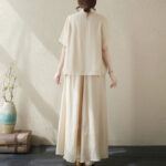 Buddha Stones 2Pcs Flower Embroidery Short Sleeve Tee T-shirt Wide Leg Pants Set 2-Piece Outfit BS 2