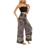 Buddha Stones Boho Mandala Print Lace-up Wide Leg Pants Women's Yoga Pants Women's Wide Leg Pants BS 5