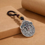 Buddha Stones Peony Flower Copper Coin Auspicious Wealth Key Chain Key Chain BS 1